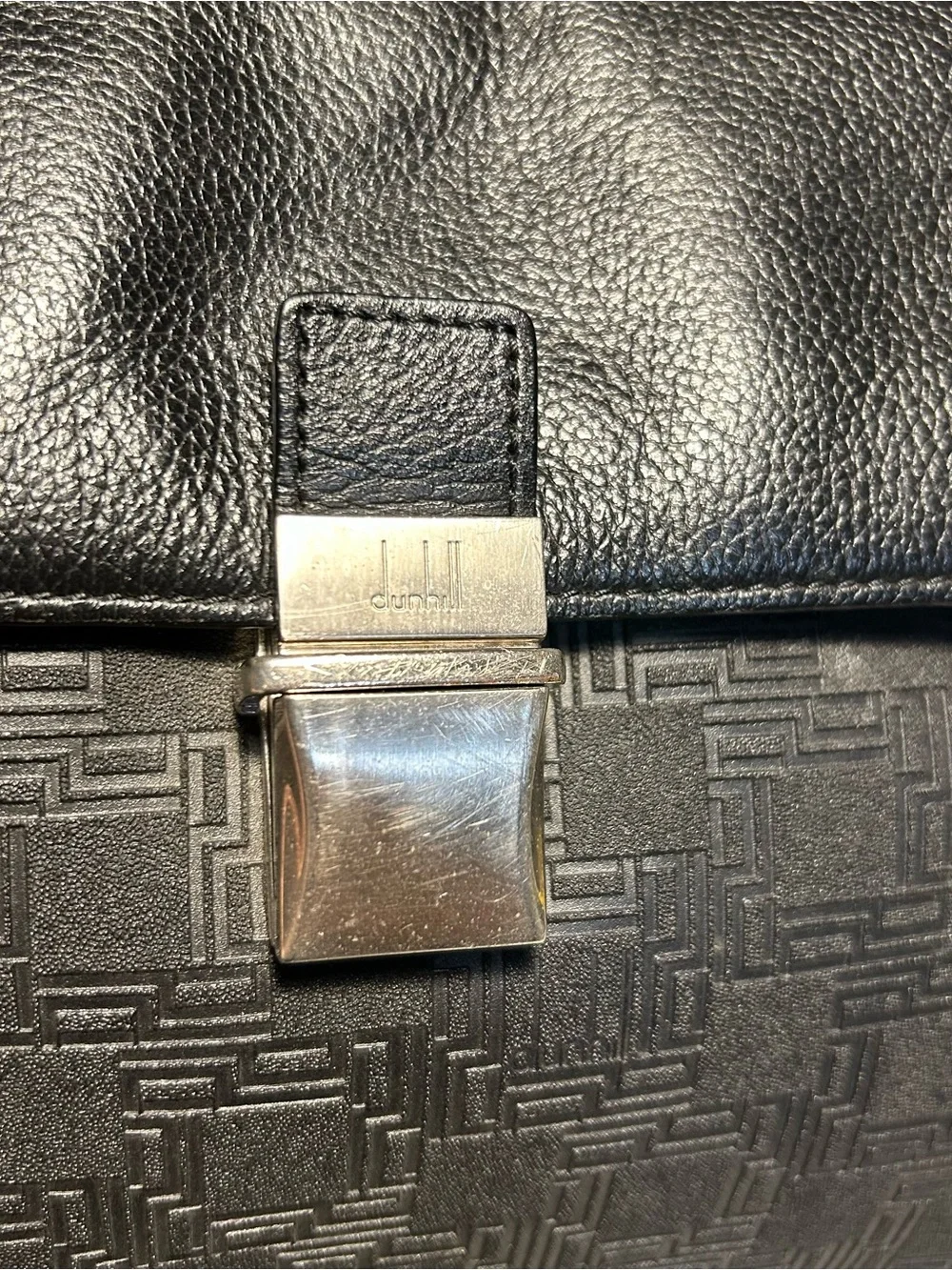 Dunhill Vintage Black Pouch Patterned Clutch Bag Travel Silver Clasp